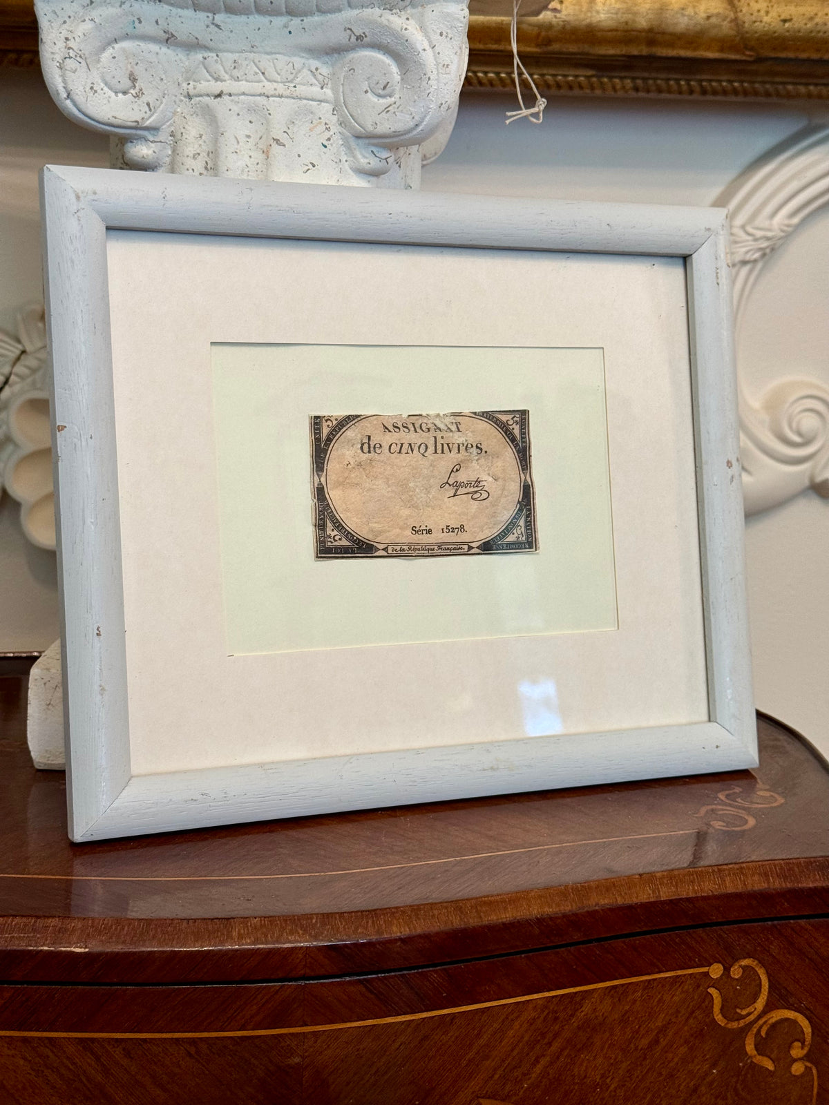 1793 French Revolution 5 Livres Assignat, Framed