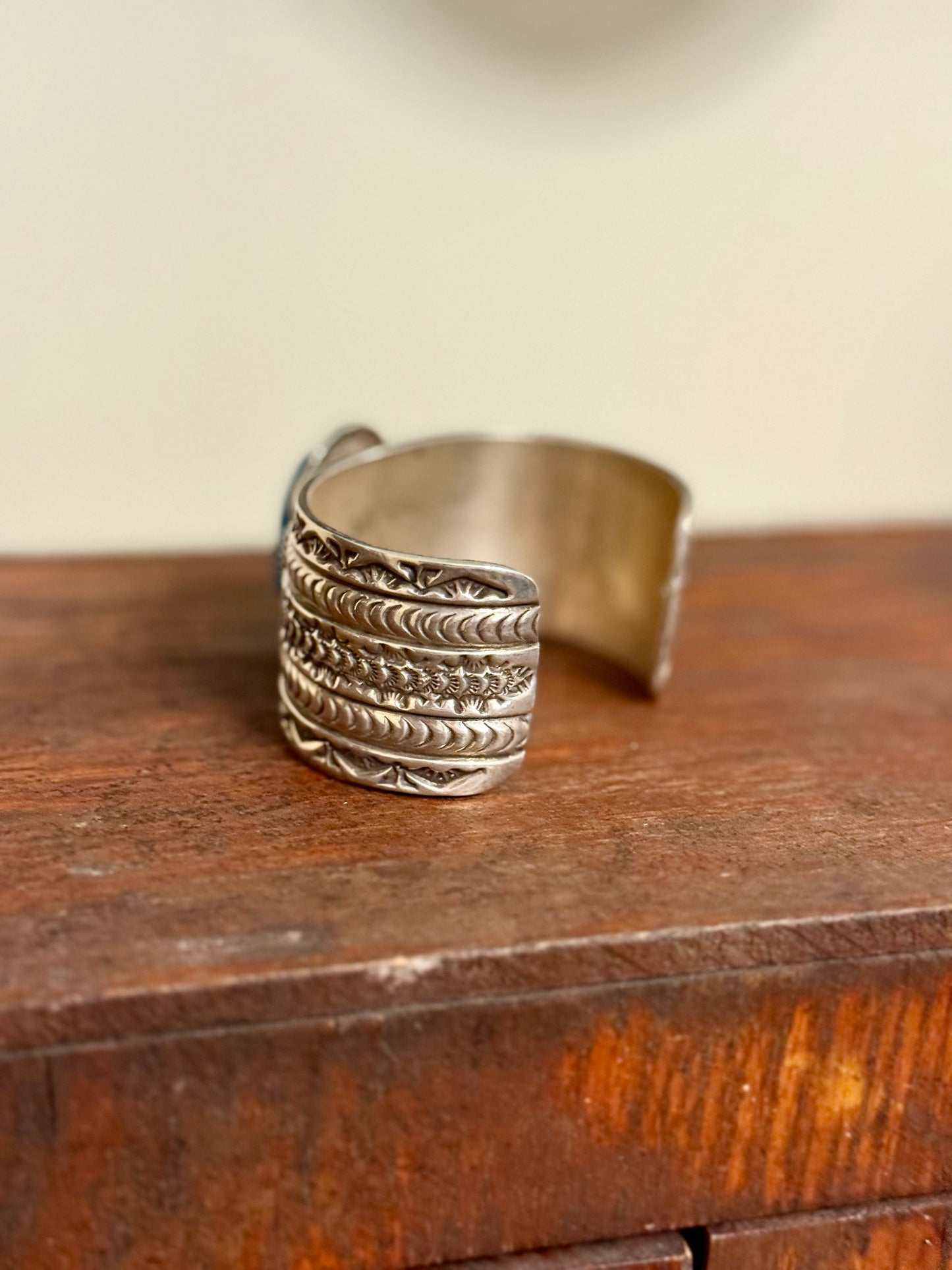 Arnold Blackgoat Signed Navajo Sterling Silver & Turquoise Cuff Bracelet