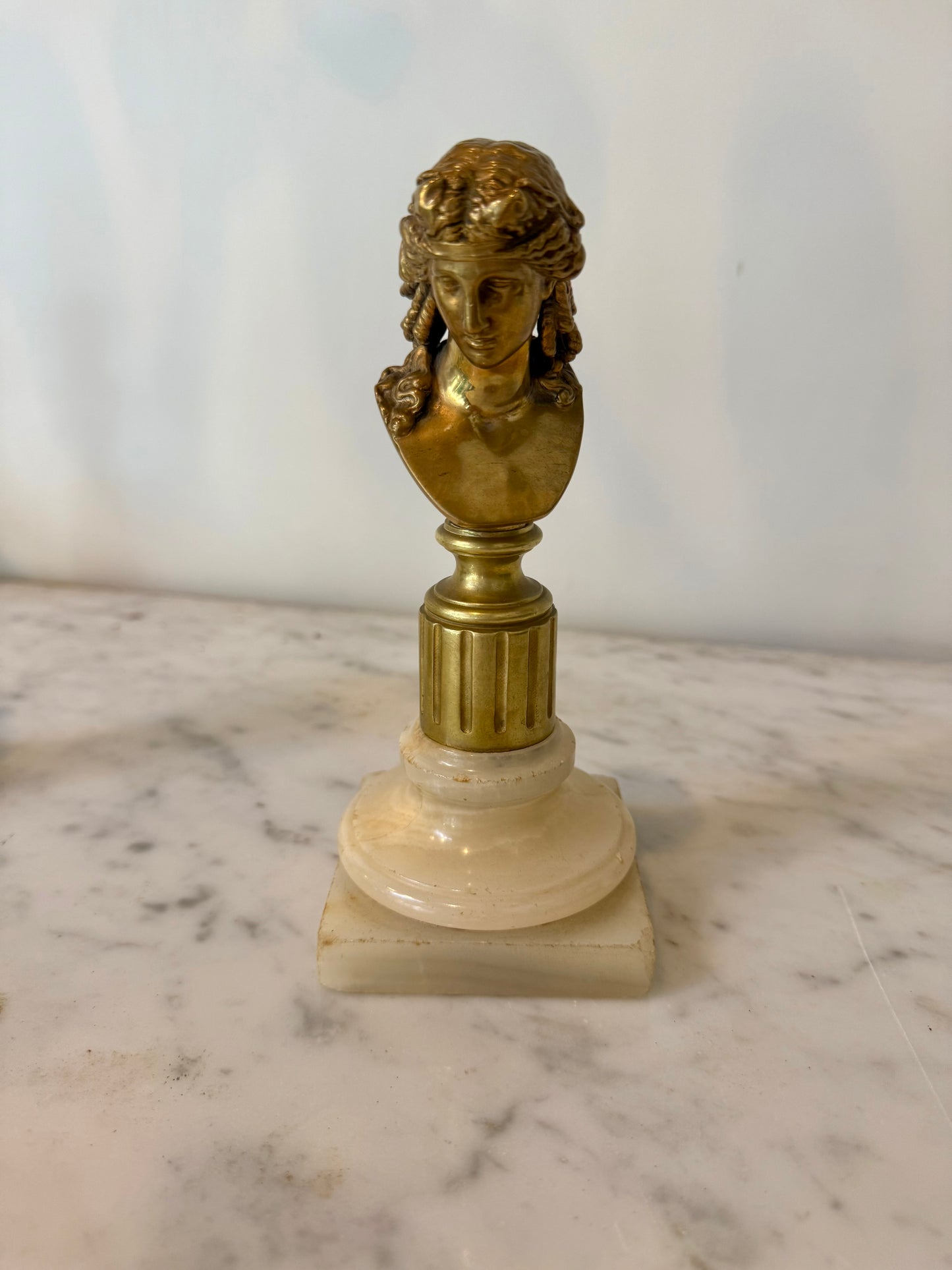 Antique French Bronze Bust of Ariadne on Marble Plinth, Neo-Grec, 19th Century
