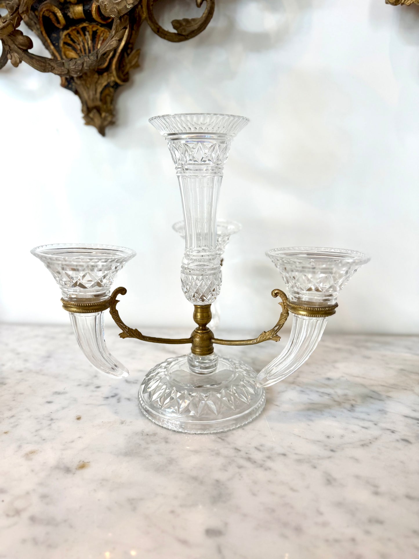 F. & C. Osler Attributed Antique Glass Flower Épergne with Bronze Mounts, 19th Century