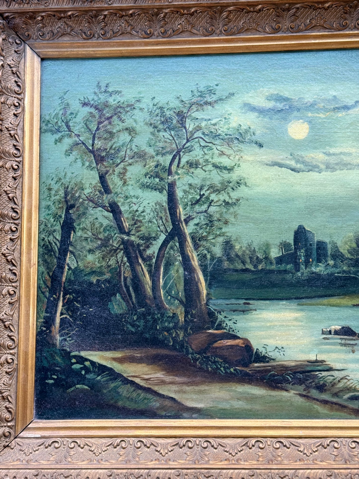 Moonlit American River Landscape – Hudson River School & Tonalist Influence (c.1880–1900)