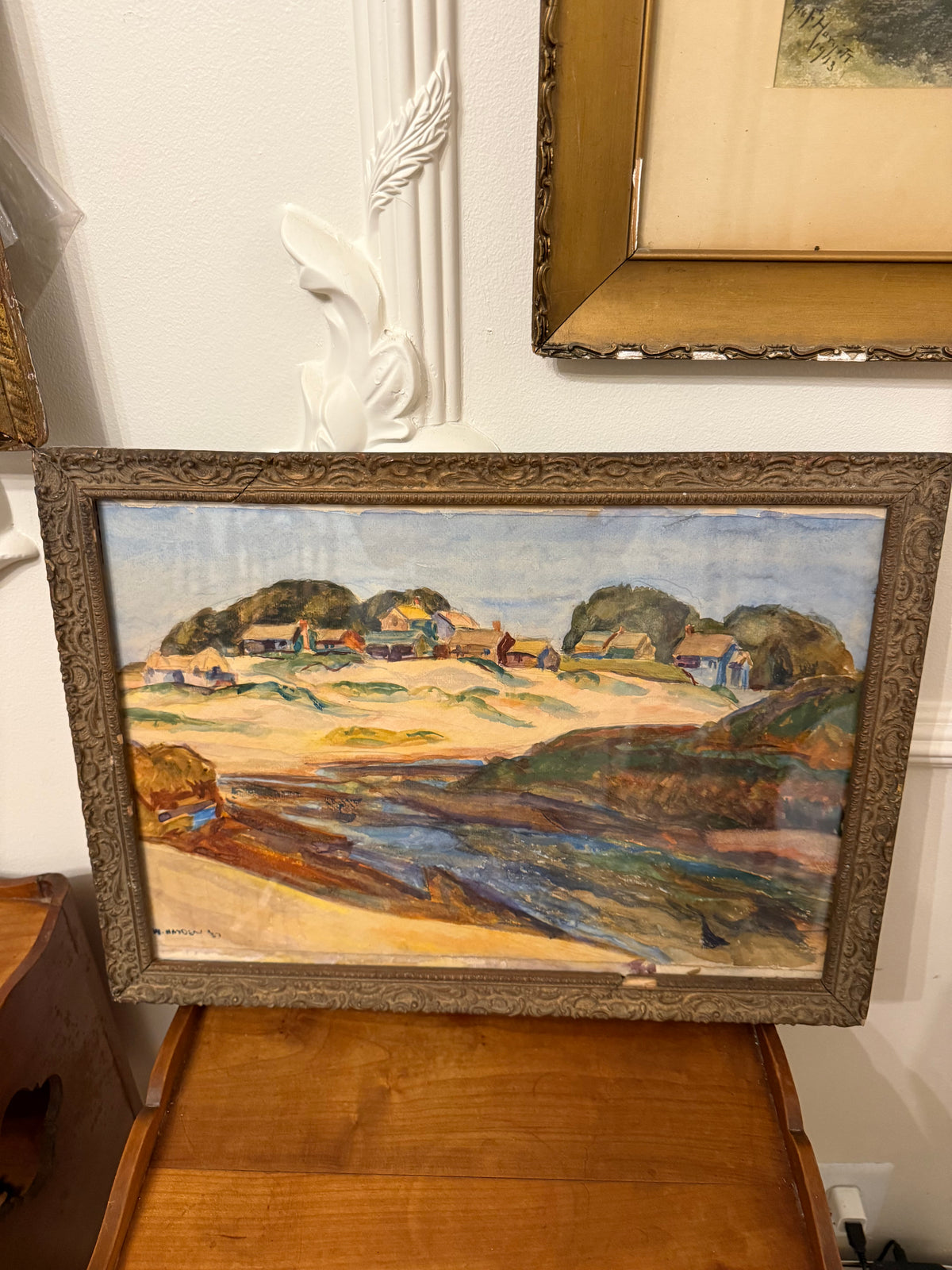 W. Hayden, 1931 Original Coastal Landscape Watercolor in Ornate Antique Frame