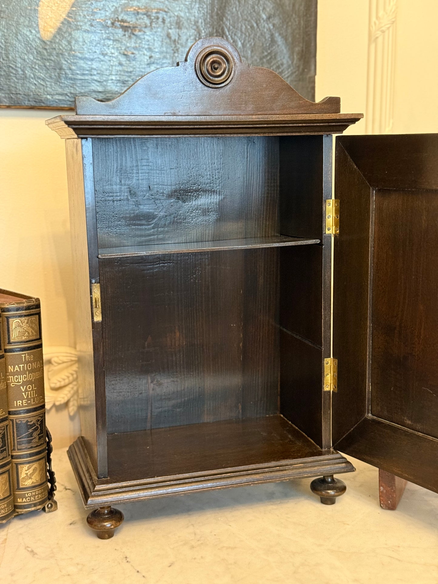 Antique Dutch or German Tobacco Cabinet | Knight Motif Wall Cabinet