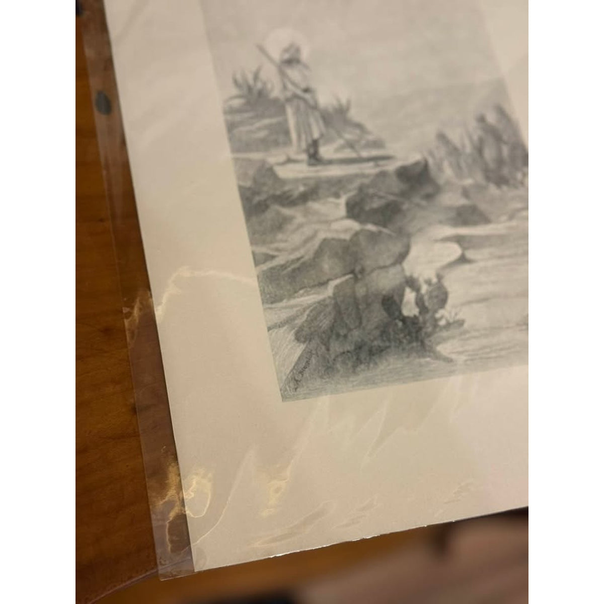 1888 Antique Christian Religious Print Biblical Scene By the Roadside on a Rock