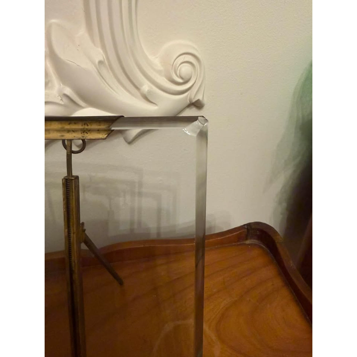 Antique French Beveled Glass 5x7 Photo Frame Brass Easel Ball Feet