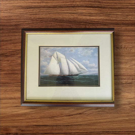 Sailing Yacht Chromolithograph, Framed Maritime Scene
