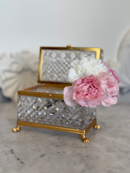 Antique Cut Crystal Jewelry Casket with Gilt Bronze Claw Feet, c. Early 1900s