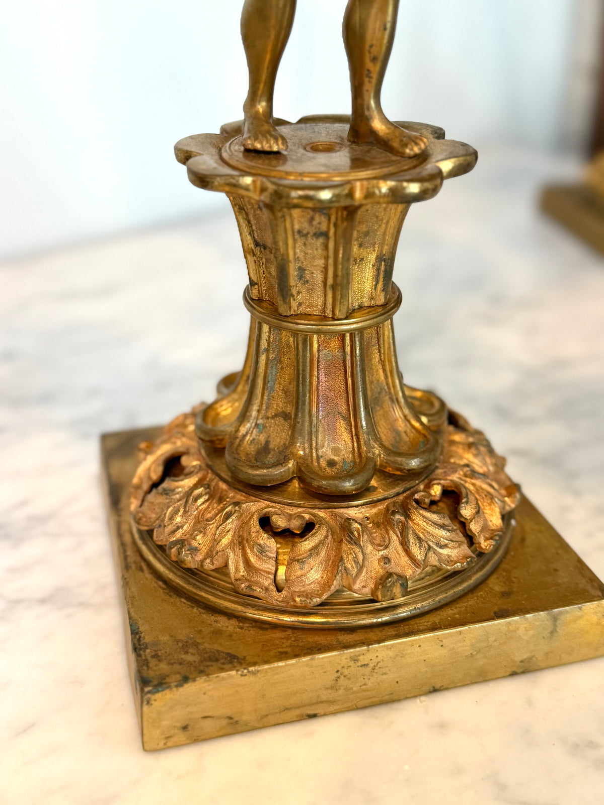 Pair of American H.N. Hooper & Co. Gilt Brass Figural Candelabra, c. 1840