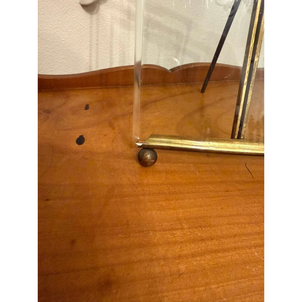 Antique French Beveled Glass 5x7 Photo Frame Brass Easel Ball Feet
