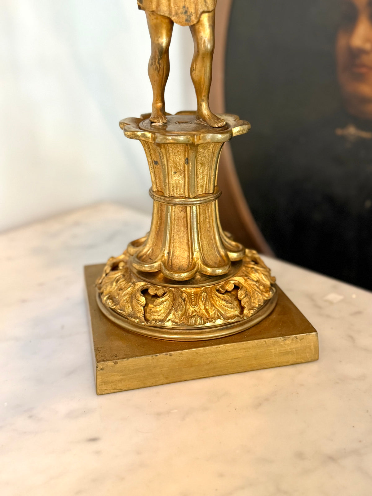 Pair of American H.N. Hooper & Co. Gilt Brass Figural Candelabra, c. 1840
