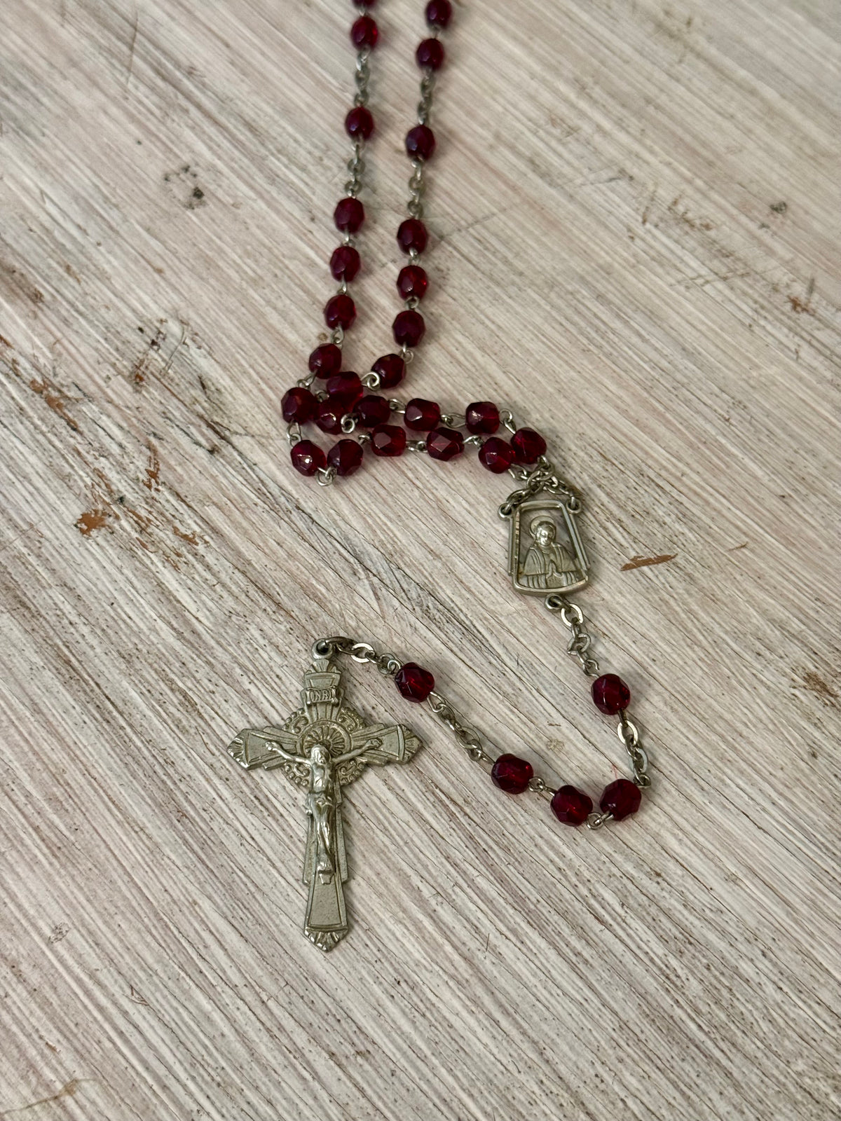 Vintage Deep Garnet Red Beaded Catholic Rosary