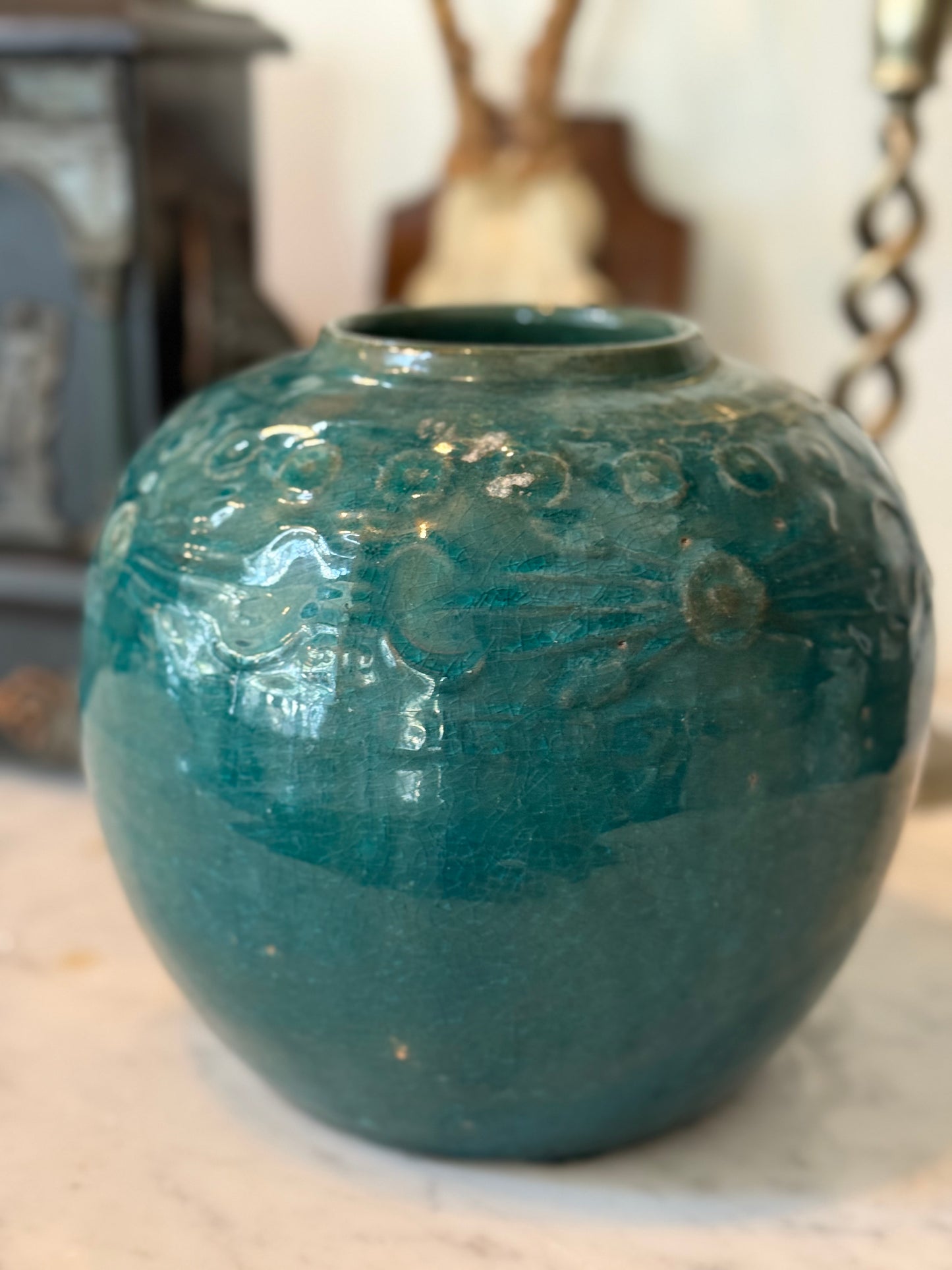 Early 20th Century Chinese Teal Glazed Pottery Jar