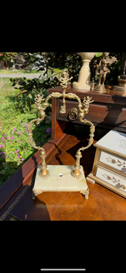 Brass Pocket Watch Stand with Onyx Base – Vintage Display Stand – Elegant Watch Holder for Desk or Mantel