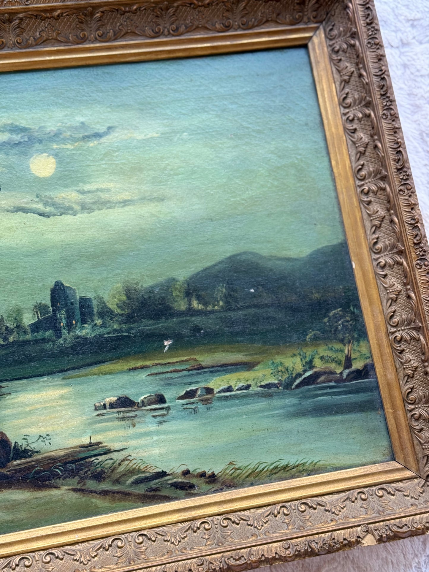 Moonlit American River Landscape – Hudson River School & Tonalist Influence (c.1880–1900)