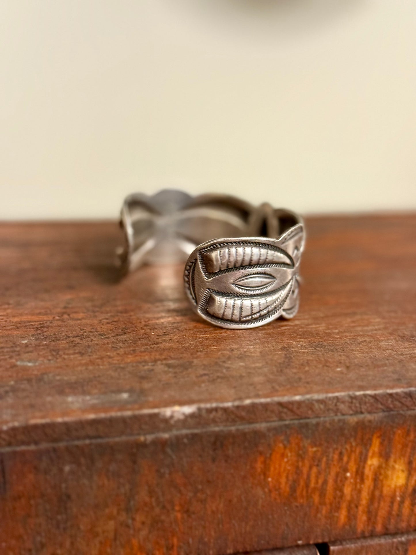 Vintage Navajo Repoussé Sterling Silver Cuff Bracelet