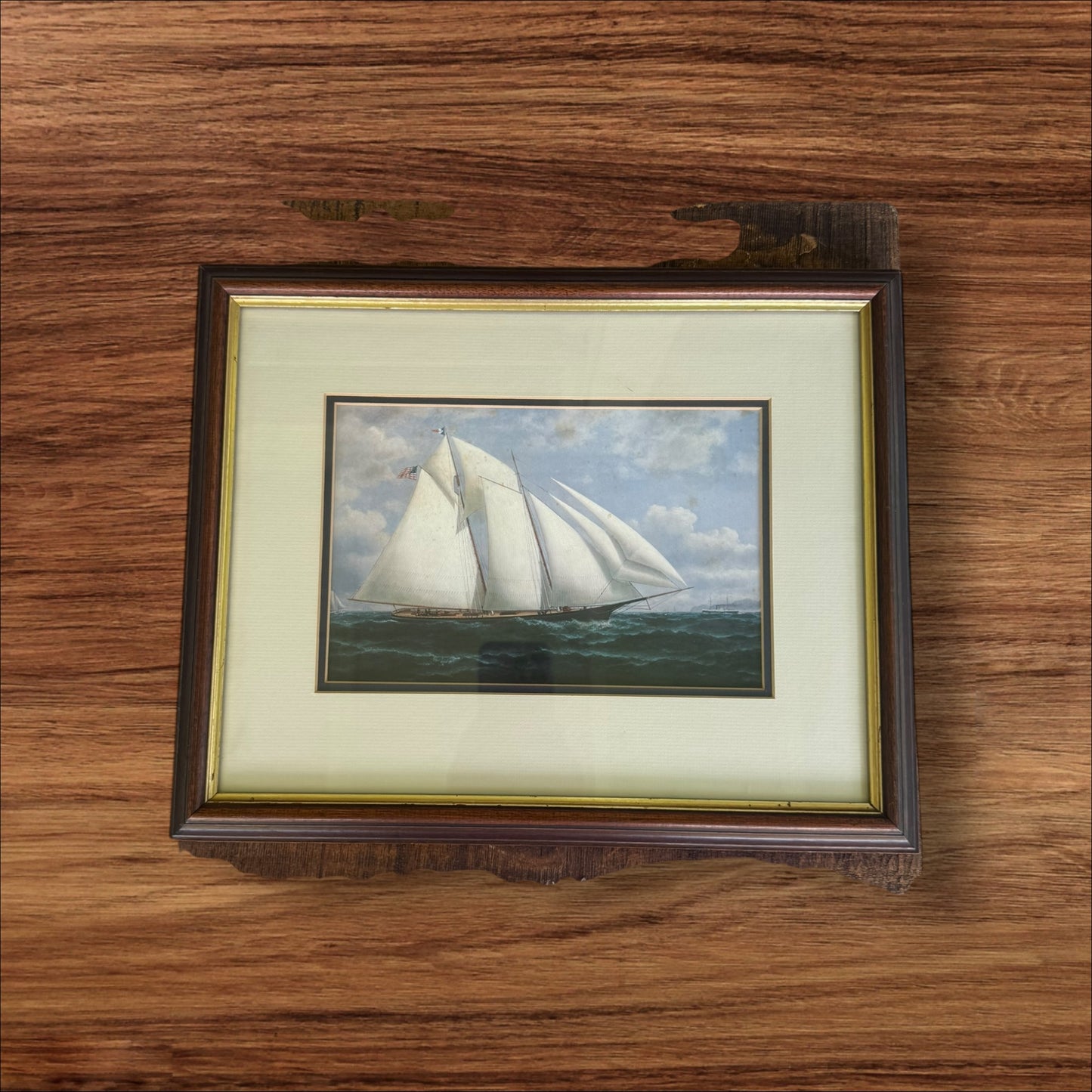 Sailing Yacht Chromolithograph, Framed Maritime Scene