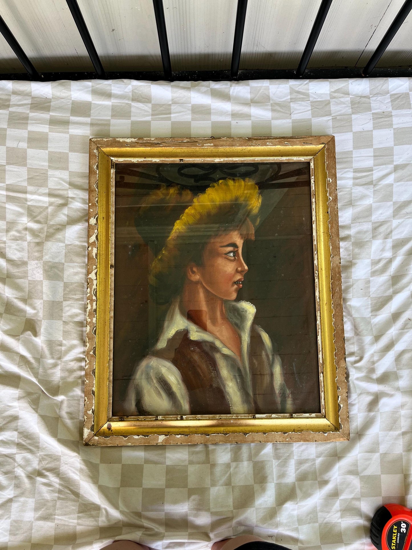 Mid-Century Italian School Style Portrait | Young Man in Hat | Romantic Rural Theme | 19x23 Vintage Painting