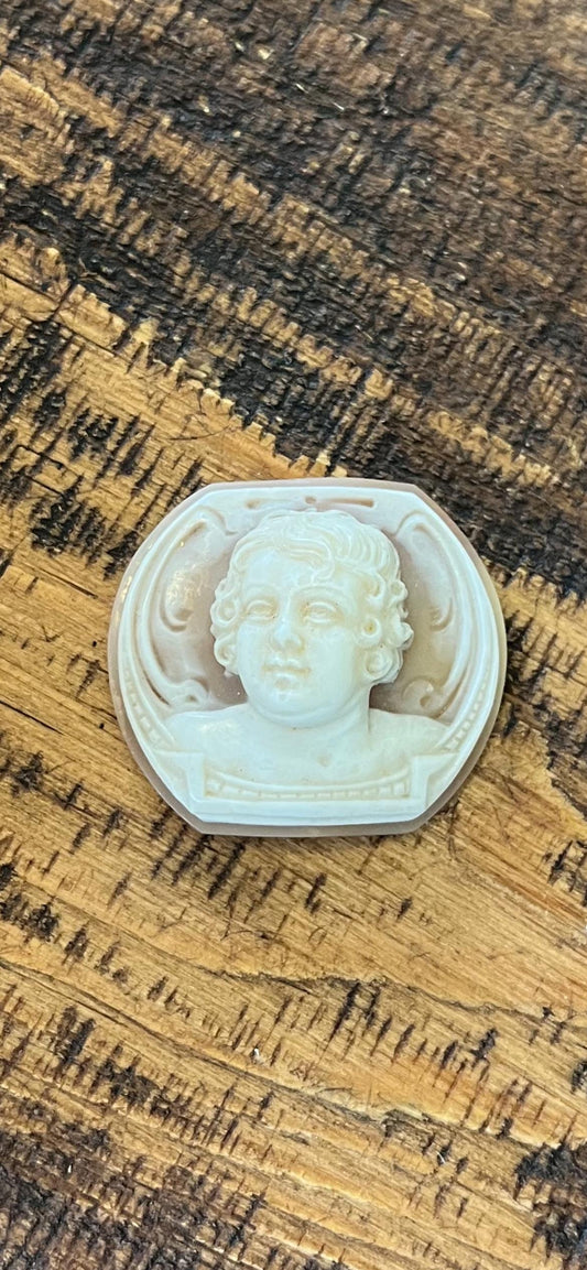 Rare Shell Cameo of Front-Facing Man – Likely Eros – High Profile Cameo – Antique Hand-Carved Portrait