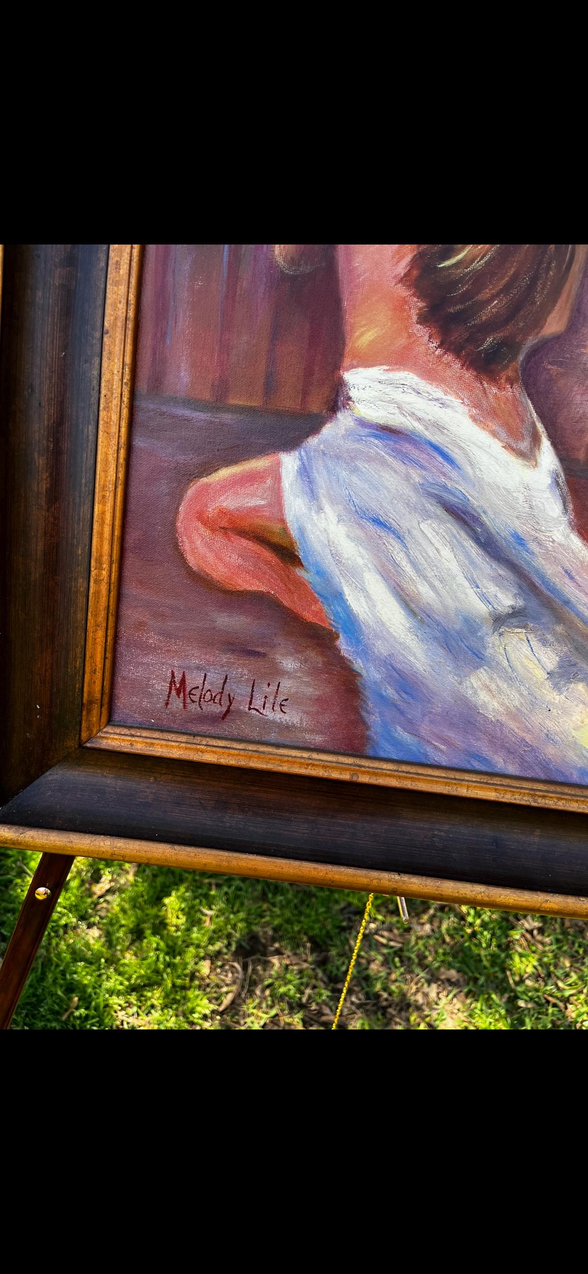 Original Oil Painting – Romantic Nude Woman by Window – Signed by Melody Lile – Framed Figurative Art