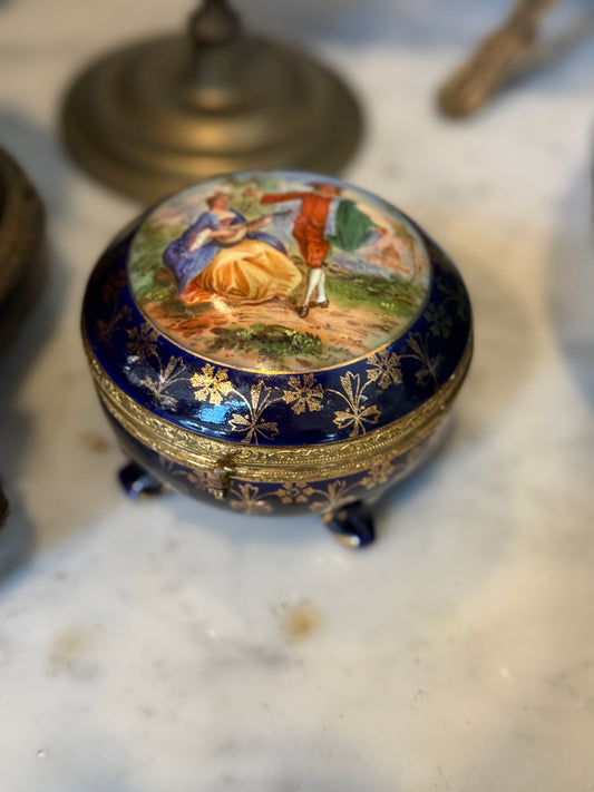 French Limoges-Style Cobalt Porcelain & Gilt-Metal Casket Box