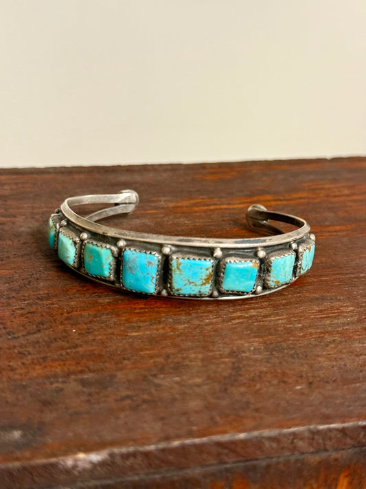 Vintage Navajo Graduated Square Turquoise Cuff Bracelet