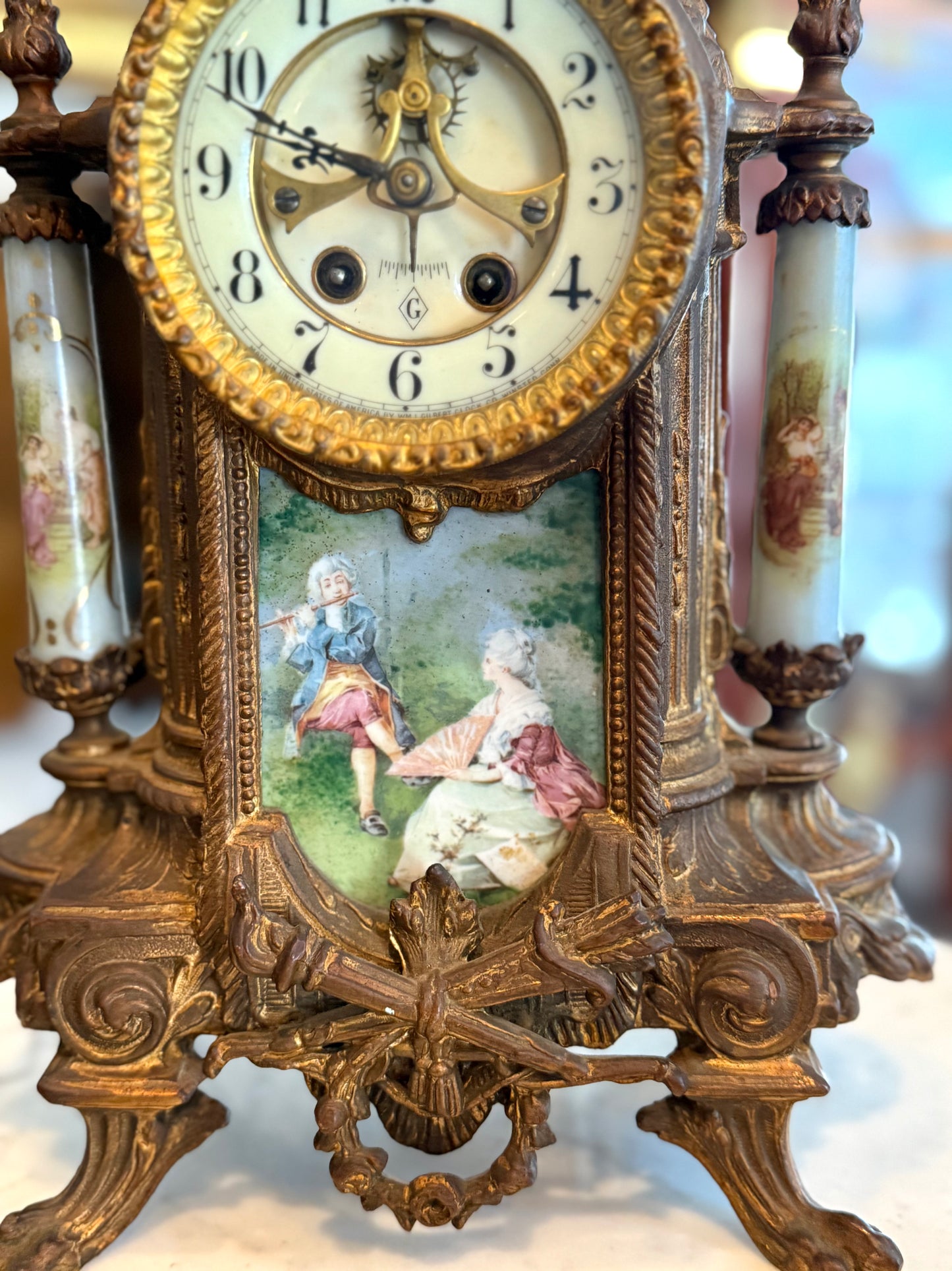 Antique French Sèvres-Style Porcelain & Gilt Metal Mantel Clock, c. 1900