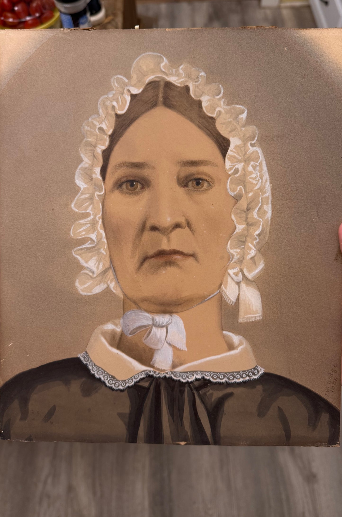 Signed 1881 Portrait by John Wood Dodge (American, 1807–1893), Gouache Watercolor Pastel, Framed