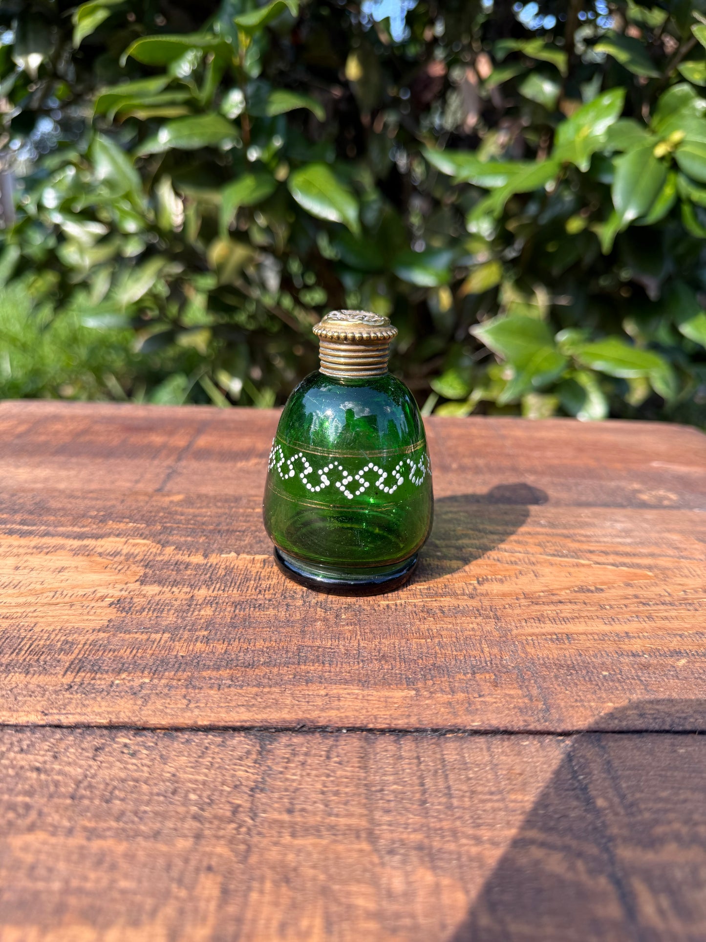 Victorian Green Glass Perfume Bottle with Brass Mounts, c. 1870–1890
