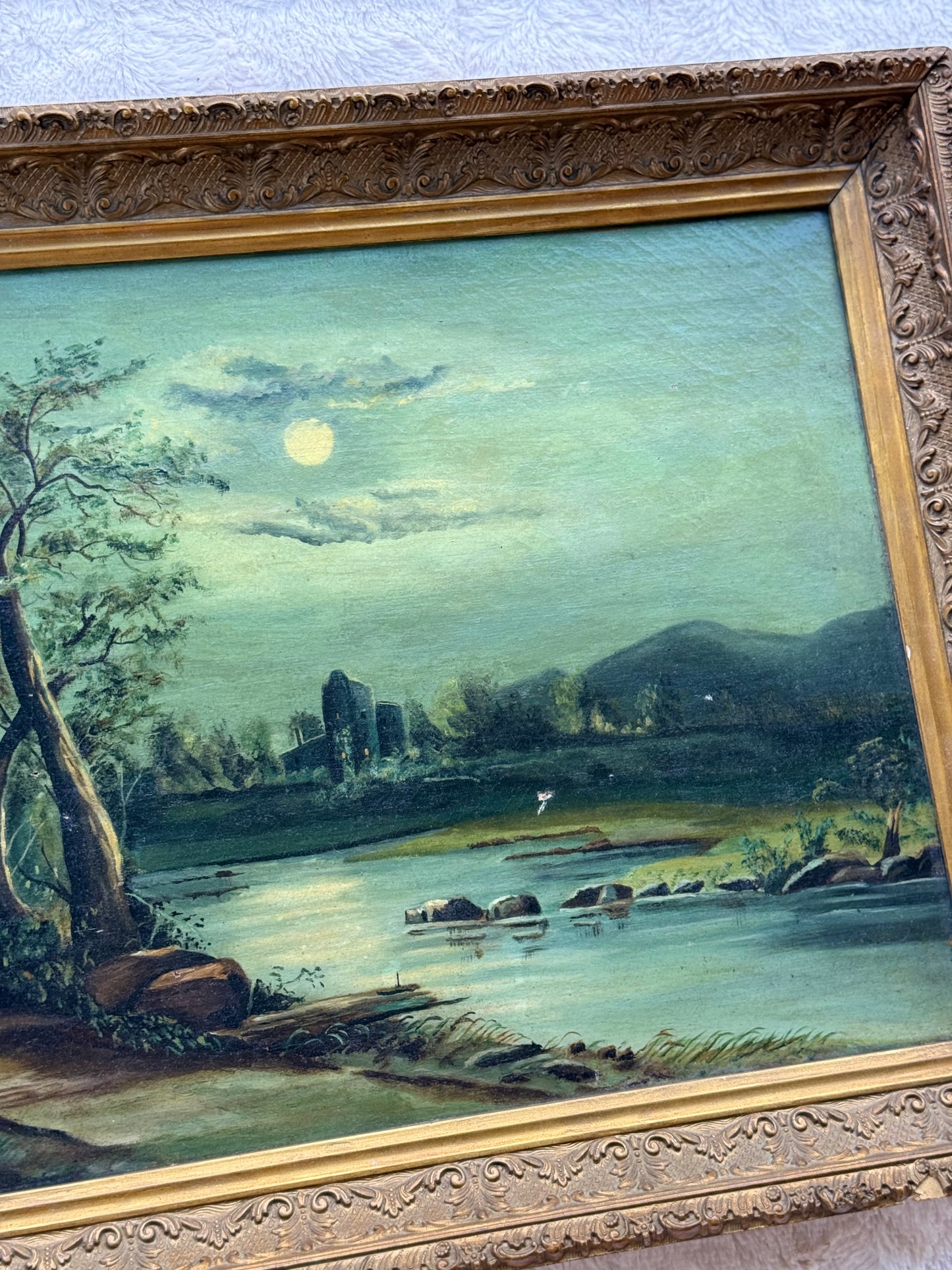 Moonlit American River Landscape – Hudson River School & Tonalist Influence (c.1880–1900)