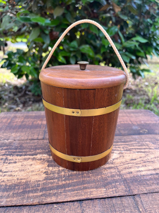 Vintage Danish Dovetailed Bucket – Lidded Wood Container with Brass Bands – Midcentury Scandinavian Decor – Rustic Storage Box