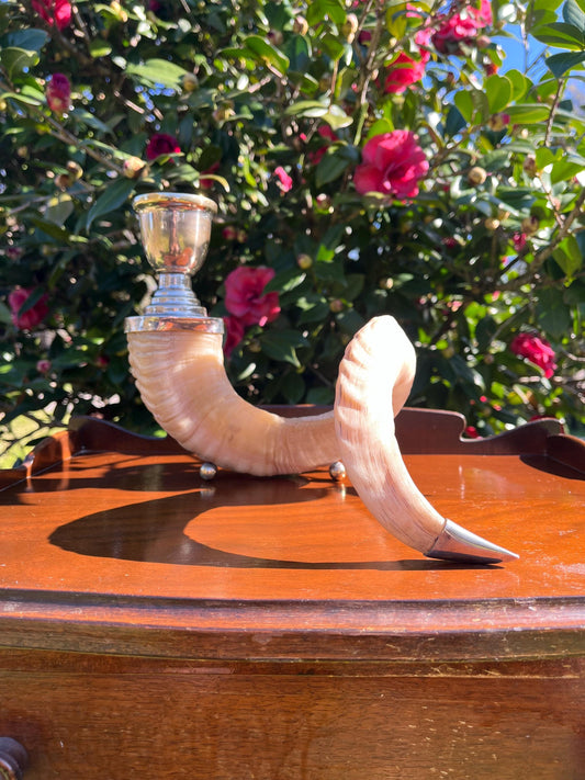 Vintage Rams Horn Candlestick, Antique Candle Holder, Collectible Home Decor, Horn Decorative Accent