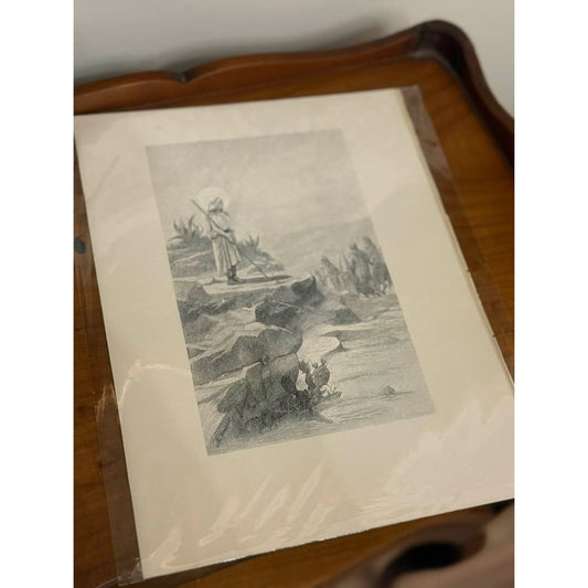 1888 Antique Christian Religious Print Biblical Scene By the Roadside on a Rock