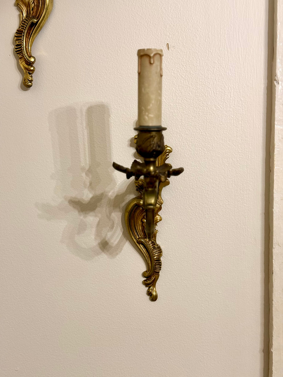 Mid-Century French Brass Rococo Revival Wall Sconces | Set of Three