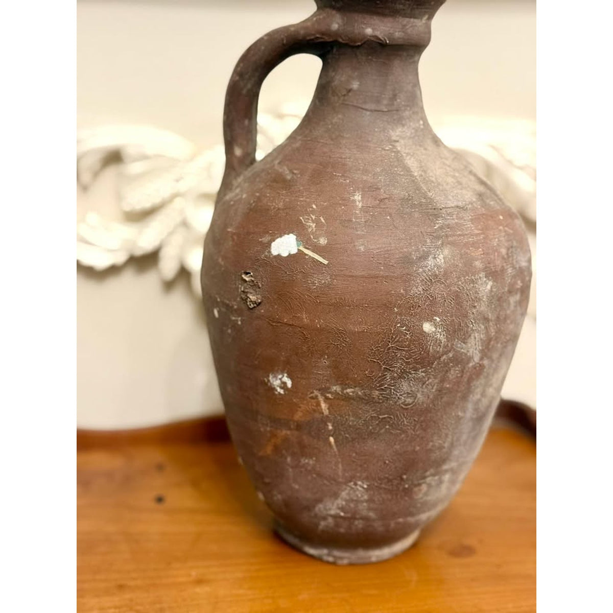 Vintage Hand Thrown Terracotta Pottery Jug Primitive Mediterranean Style
