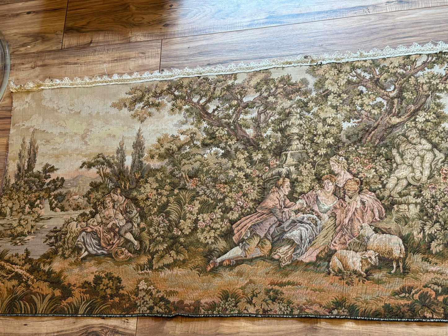 Large Vintage Pastoral Tapestry Wall Hanging, Verdure Style Landscape Textile
