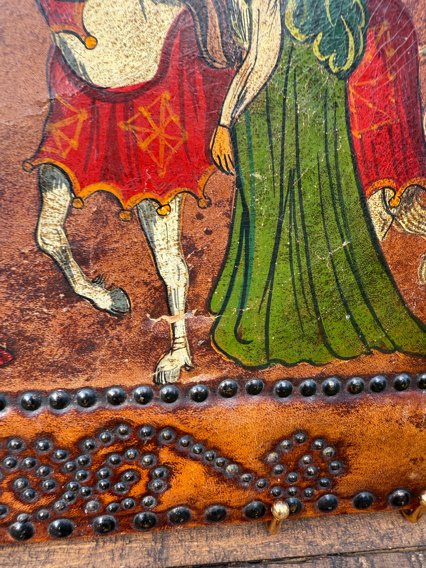 Tooled Leather Panel with Medieval Figures, Early 20th Century