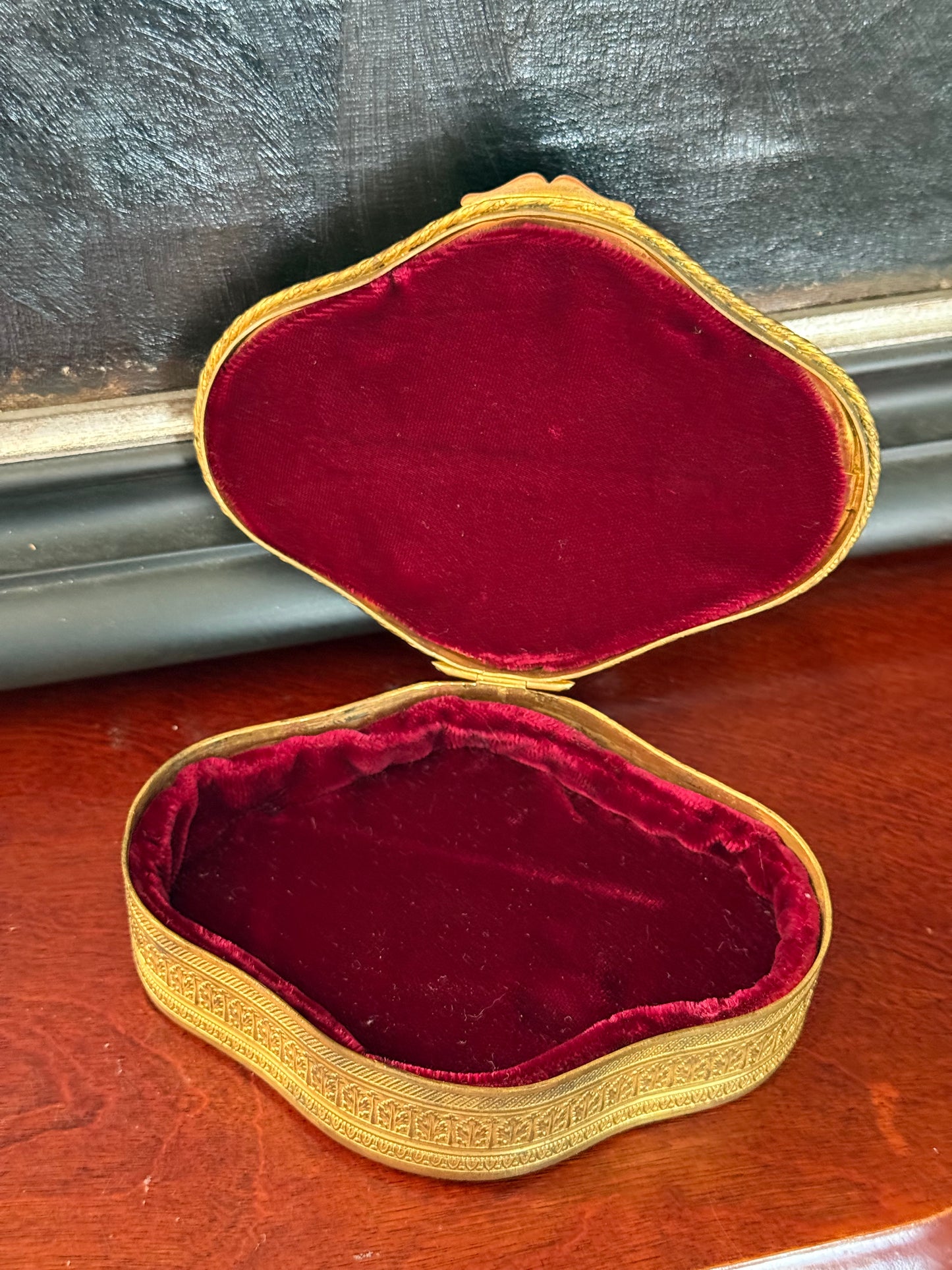 Antique Gilt Bronze Jewelry Box with Ivory Portrait Miniature, Continental Europe 19th c.