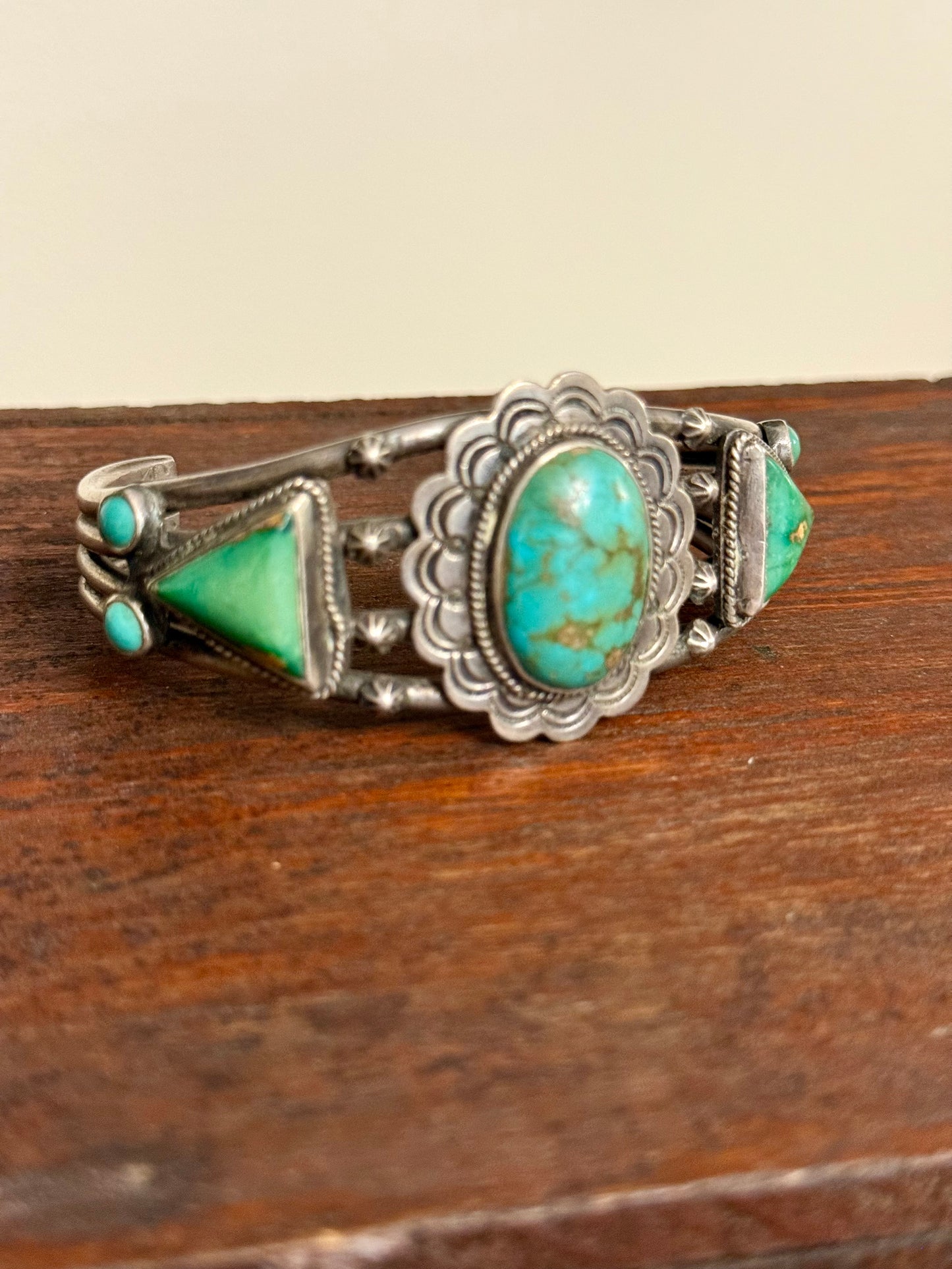 Vintage Navajo Multi-Stone Turquoise Sterling Silver Cuff Bracelet