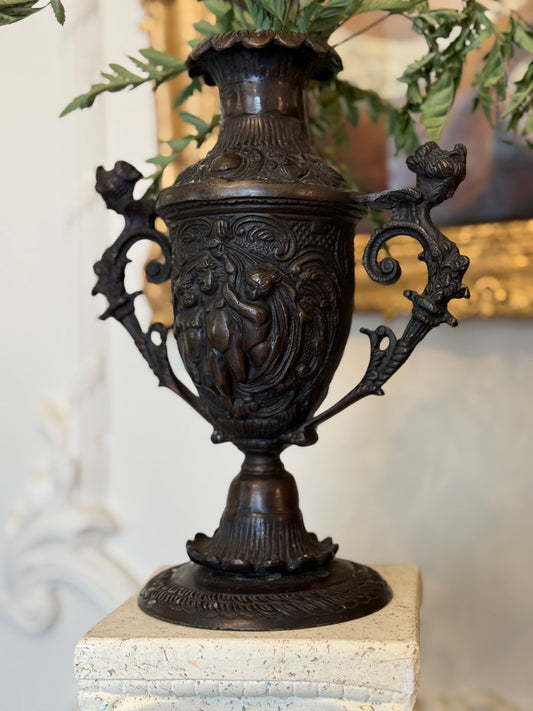 Antique Cast Bronze Figural Urn Vase