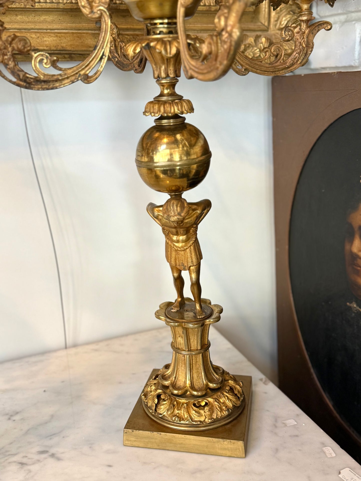 Pair of American H.N. Hooper & Co. Gilt Brass Figural Candelabra, c. 1840