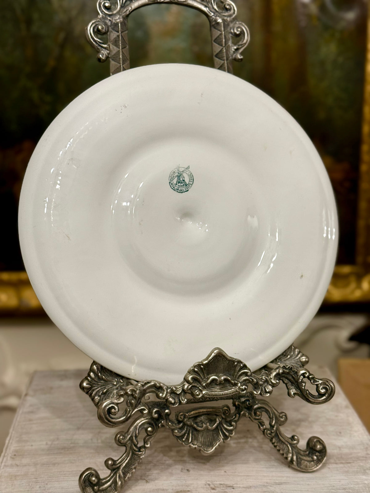 Vintage French Moulin des Loups Large Oyster Platter, Blue Gray and White, 13”