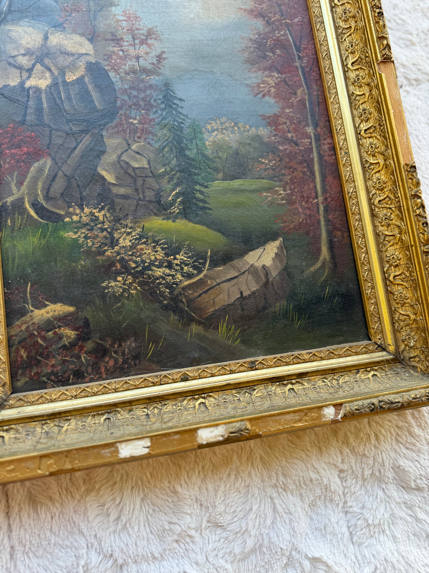 Antique American Autumn Landscape Oil Painting, c.1880–1900, Original Gilt Frame (J.L. Phelps, Rochester NY)