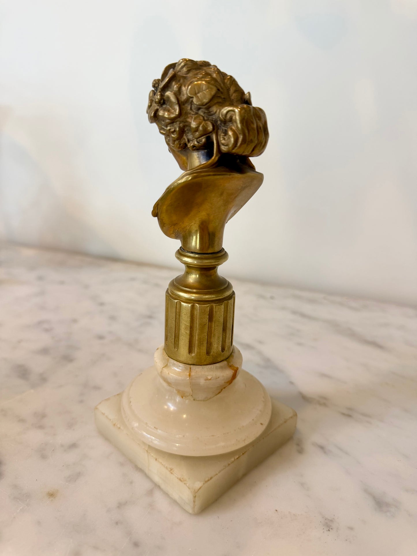 Antique French Bronze Bust of Dionysus on Marble Plinth, Neo-Grec, 19th Century