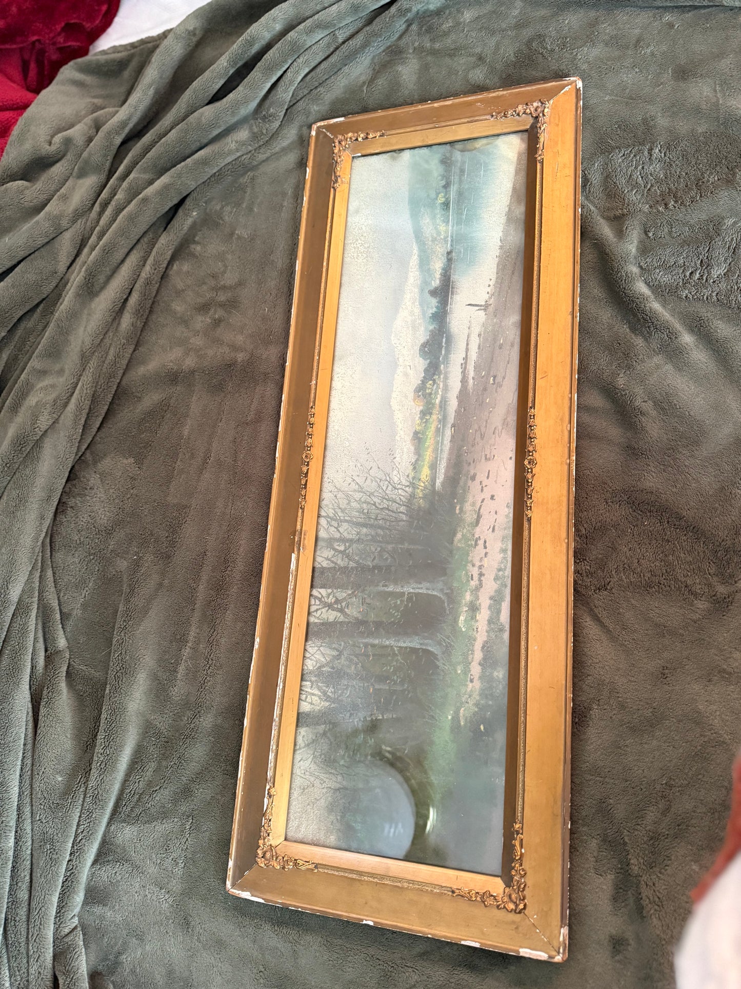Antique Pastel Landscape with River and Trees in Original Gilt Frame