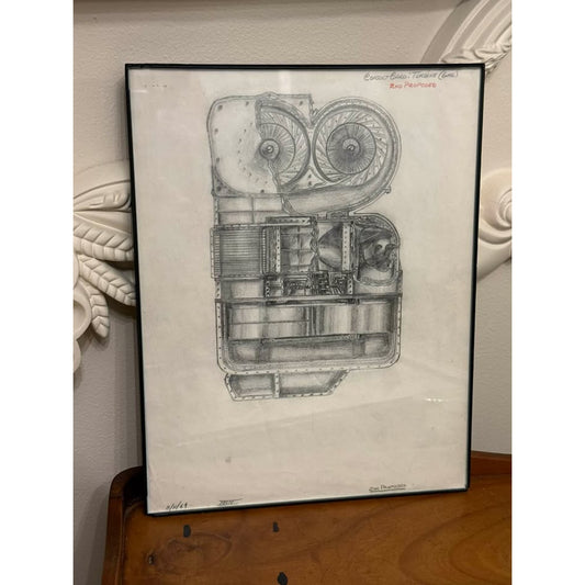 Original 1964 Turbine Engineering Drawing Hand Drawn Technical Industrial Art