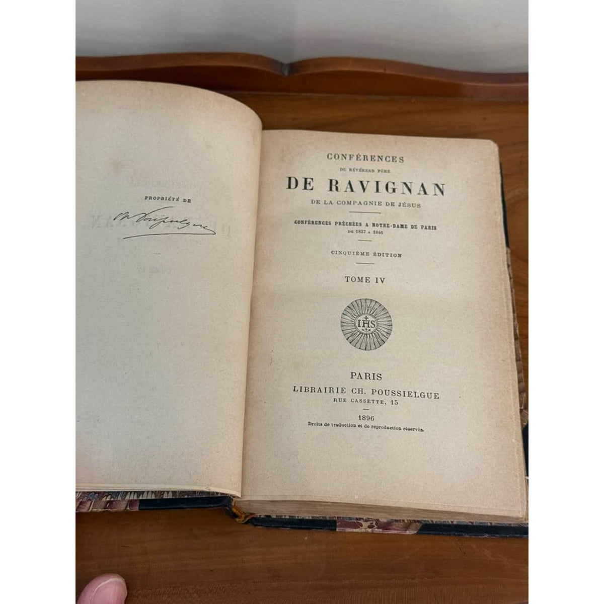 Antique 1896 French Leather Book De Ravignan Conférences Notre Dame Paris Vol IV