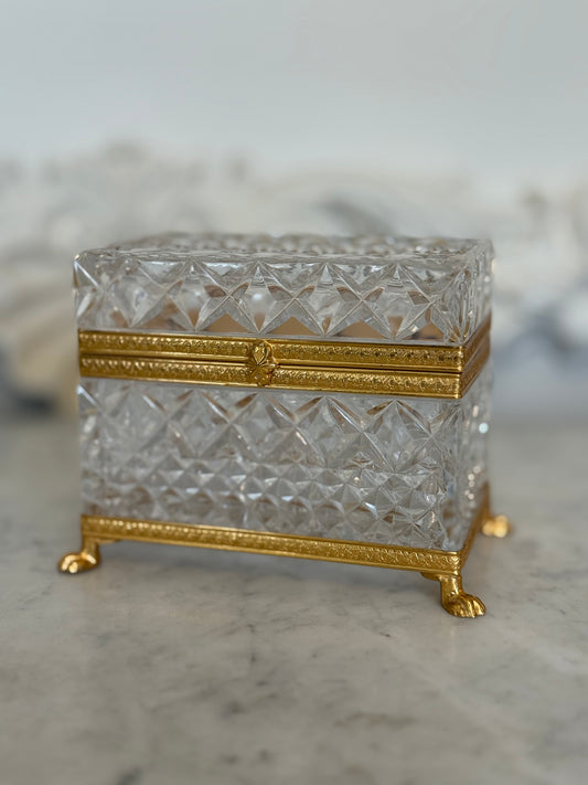 Antique Cut Crystal Jewelry Casket with Gilt Bronze Claw Feet, c. Early 1900s