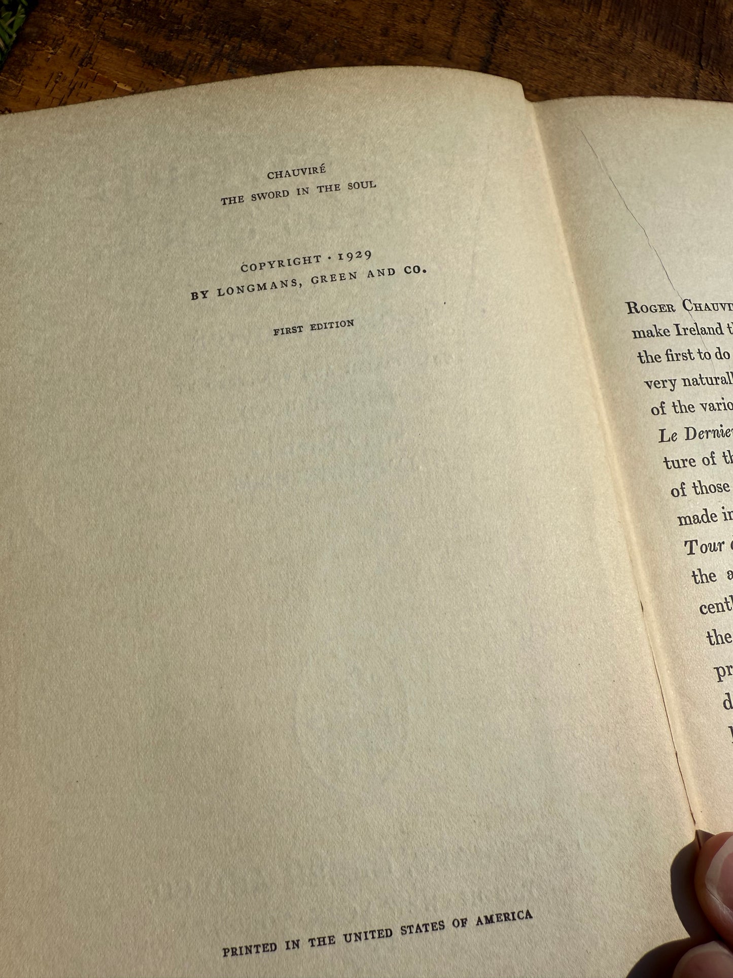 The Sword in the Soul by Roger Chauviré – First Edition, 1929, Longmans Green & Co.