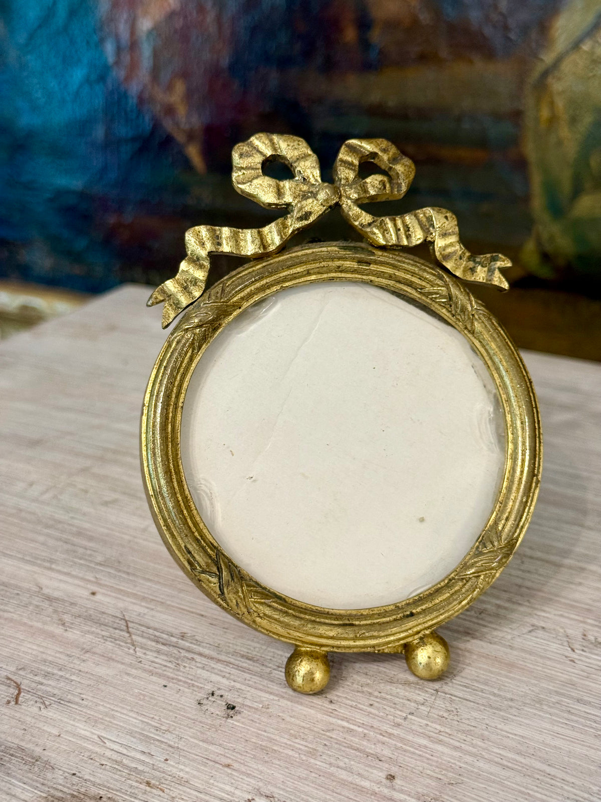 Vintage Brass Bow Top Miniature Picture Frame