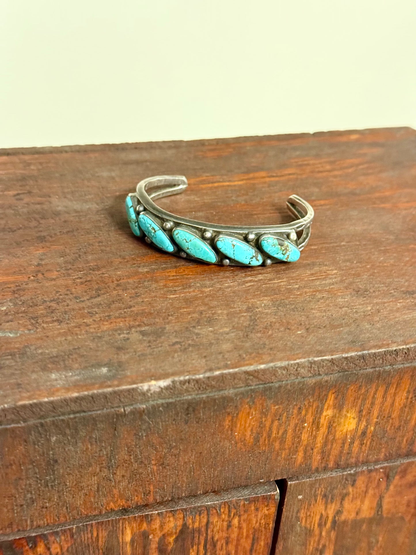 Vintage Navajo Five-Stone Turquoise Row Cuff Bracelet